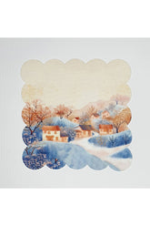 Sulu Boya Köy Manzaralı Lazer Kesim Yıkanabilir Kokteyl Peçetesi